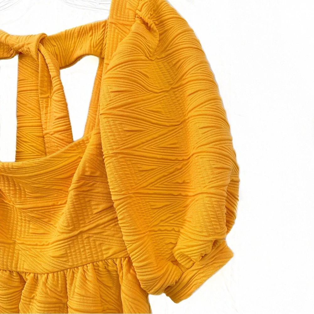 Free People Yellow Babydoll Puff Sleeve Mini Dress - Picture 5 of 11